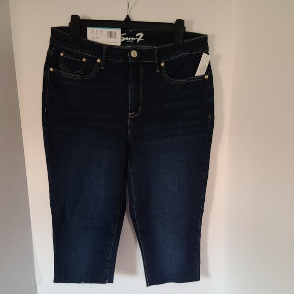 Seven7 Denim - SEVEN 7 HIGH RISE BLUE BREEZY CROPPED RAW HEM JEANS HIGH RISE SKIMMER SIZE 12